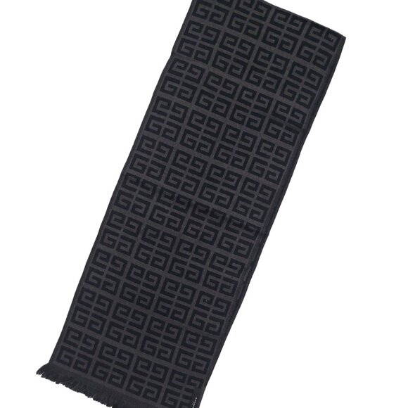 GIVENCHY Vintage Black Gray G Logo Print Monogram Wool Scarf - Picture 1 of 10